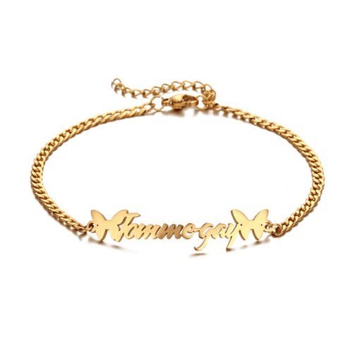 Custom word bracelet makers wholesale personalized 18k gold plated cuban link name plate bracelet with butterfly bulk manufacturers china